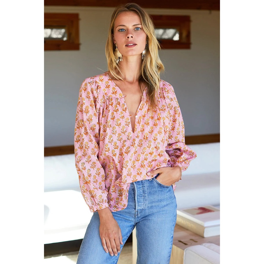 Emerson Fry Olympia Shirt in Little Marigolds Pink Organic Cotton